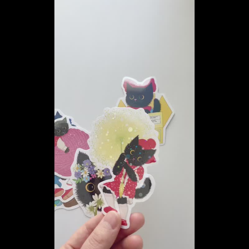 'Black cat BAM' full-cut sticker set - 貼紙 - 紙 黃色