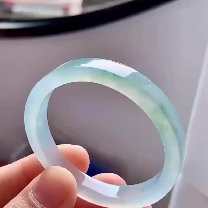 冰種玉鐲 天然翡翠玉鐲 A玉 手鐲 • 冰種飄花翡翠方鐲 童鐲 - 手鍊/手環 - 玉石 綠色