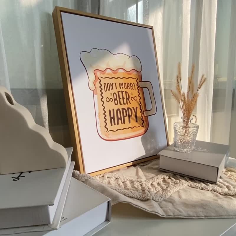 Happy with beer-Beer Watercolor Art Print, Bar Decor, Bar Artwork, Wall Art - Posters - Other Materials Orange