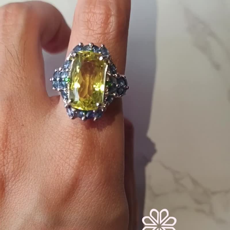 Natural Lemon Quartz Ring Sterling Silver 925 With Whitegold Plated 9 US. - 戒指 - 純銀 黃色