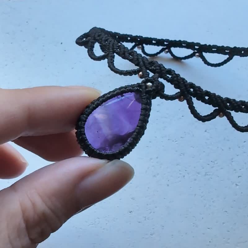 Amethyst Braided Necklace Collarbone Chain│Chocker - สร้อยคอ - คริสตัล สีม่วง