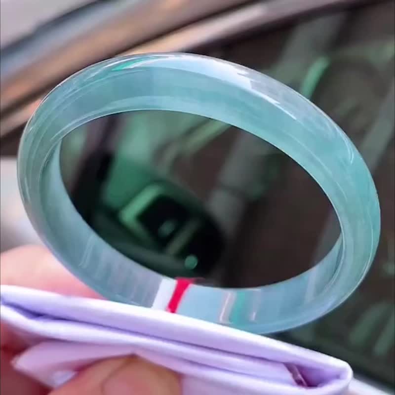 冰種 天然翡翠 危地馬拉 緬甸 A玉玉鐲 • 冰種煙灰紫藍翡翠福鐲 - 手鍊/手環 - 玉石 藍色
