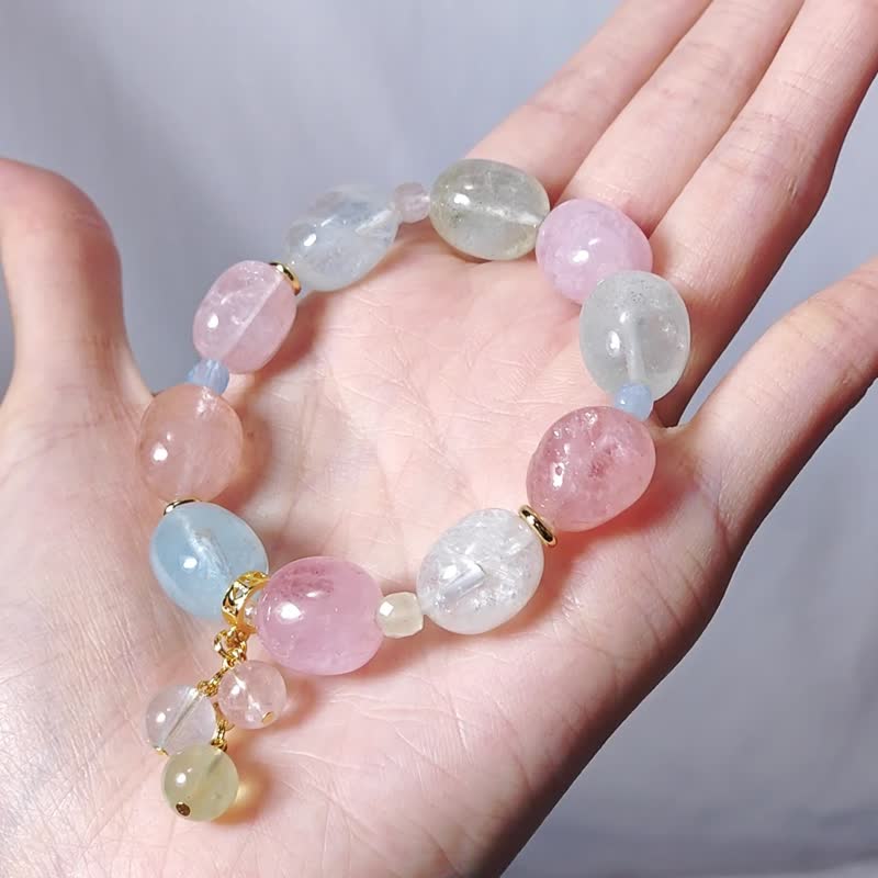 Rainbow Beryl Brave Stone Aquamarine Stone Seven Chakra Wisdom Bracelet - สร้อยข้อมือ - เครื่องเพชรพลอย หลากหลายสี