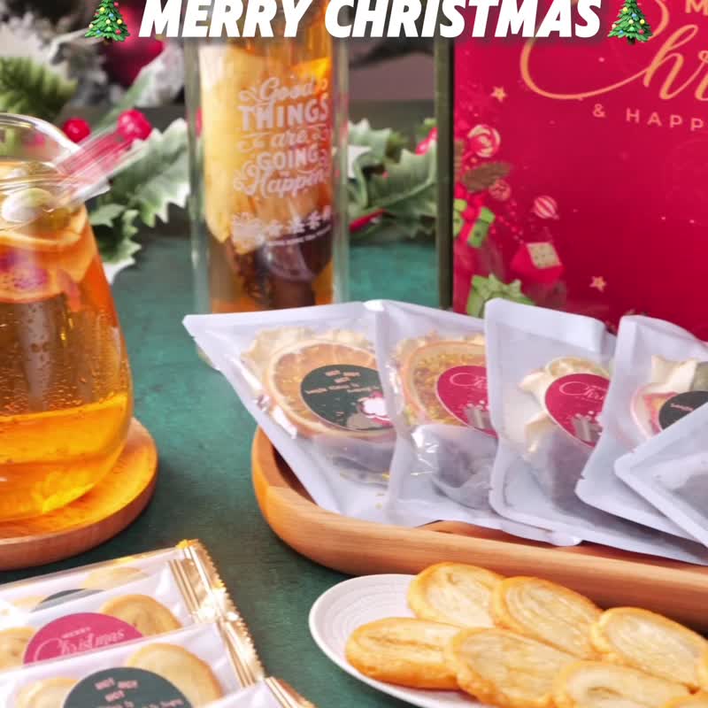 Christmas Gift Box Party Exchange Set Fruit Tea x4, Floral Tea x6, Butterfly Pastry x6 Early Bird Discount - Cake & Desserts - Other Materials Red