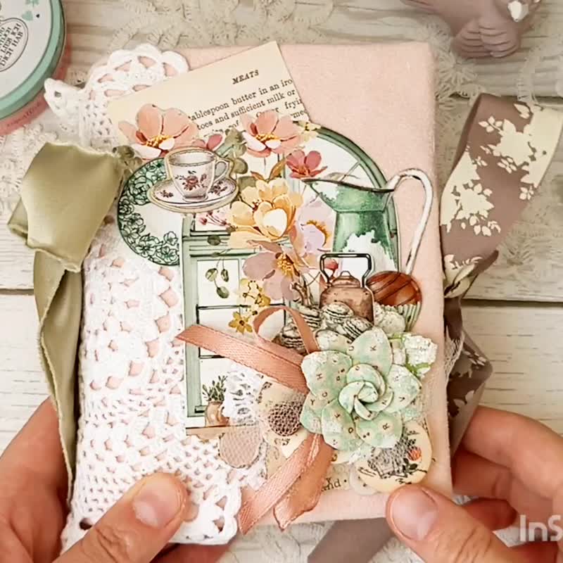 Kitchen junk journal handmade Blank 6*5 Cook book for recipes notebook - 筆記本/手帳 - 紙 綠色