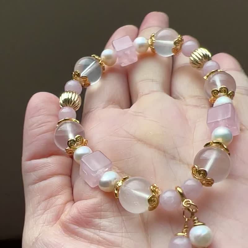 Only one piece||Jinfu||Natural stone pearl bracelet. Pink crystal/18K gold-covered fast shipping earrings package