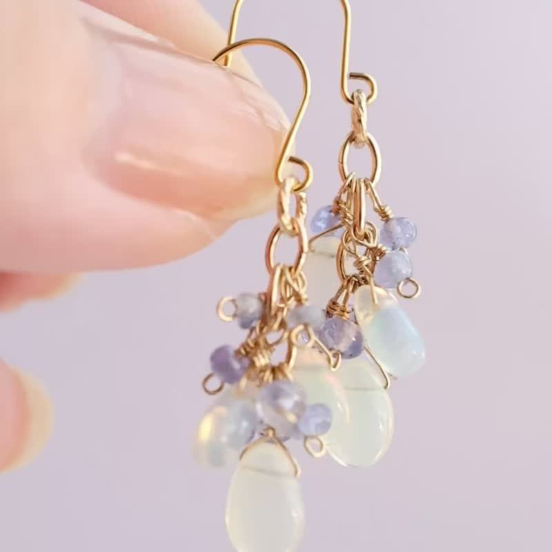 Opal Tanzanite Pierced Earrings Clip-On Earring Charms - ต่างหู - หิน สีน้ำเงิน