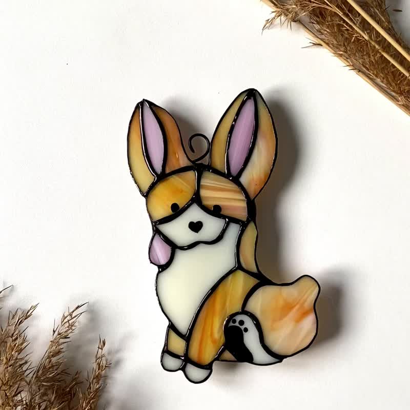 柯基犬  壁挂  爱狗人士的礼物  太阳镜  彩绘玻璃 - 壁貼/牆壁裝飾 - 玻璃 橘色