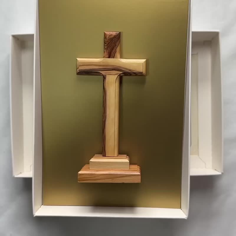 Christian Home Decor Olive Wood Standing Cross, Wooden Stand Unique Gift - Items for Display - Wood Brown