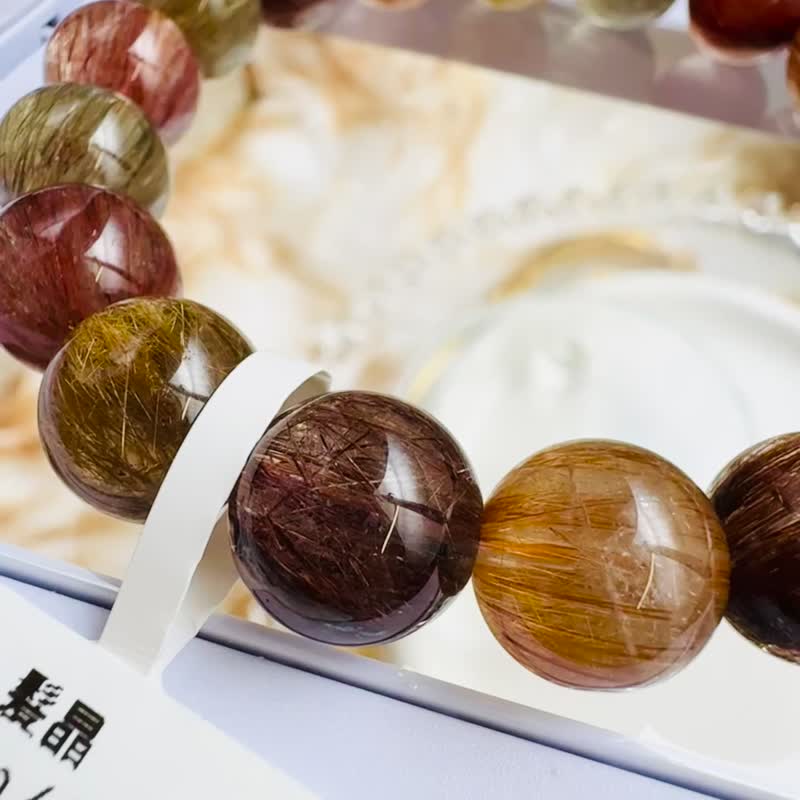 精品大地色拉絲順強光貓眼彩髮晶11.5mm40.16g正財偏財自信 - 手鍊/手環 - 水晶 多色