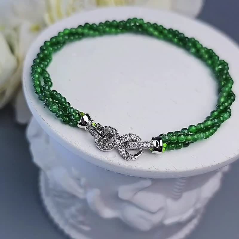 Noble|Ice glass green three-layer twisted rice bead string|A grade jadeite 14k gold-filled bracelet - สร้อยข้อมือ - หยก 