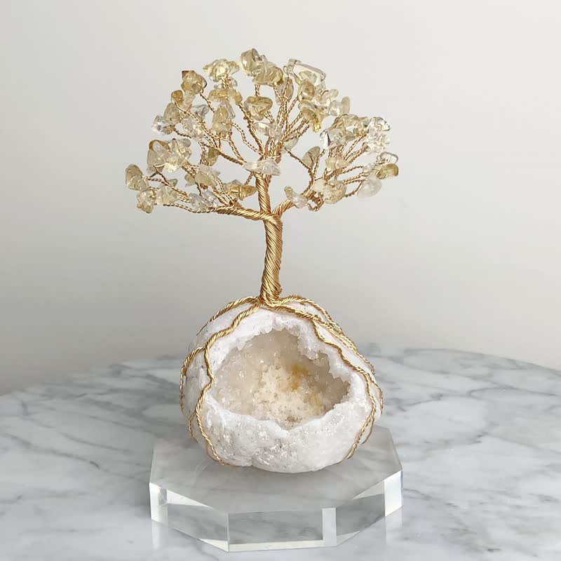 聚寶盆水晶樹 // 黃水晶 白晶洞 // 招財 豐盛 // 贈底座 - 擺飾/家飾品 - 水晶 金色