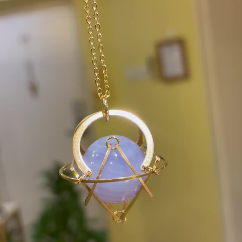 藍紋瑪瑙 星球 項鍊 頸鏈 簡約 中性 聖誕禮物 聖誕包裝 男友禮物 - 項鍊 - 水晶 金色