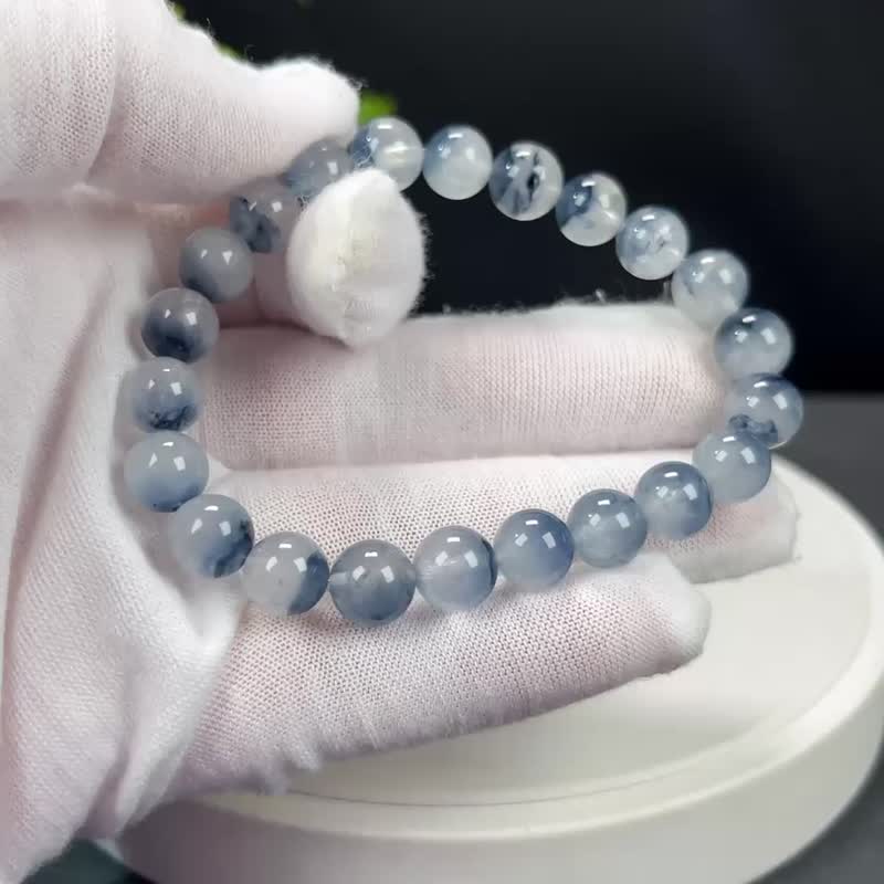 高品質藍兔毛水晶手串8.5mm巴西料聚寶盆髪絲水晶手錬女直覺洞察 - 手鍊/手環 - 水晶 藍色