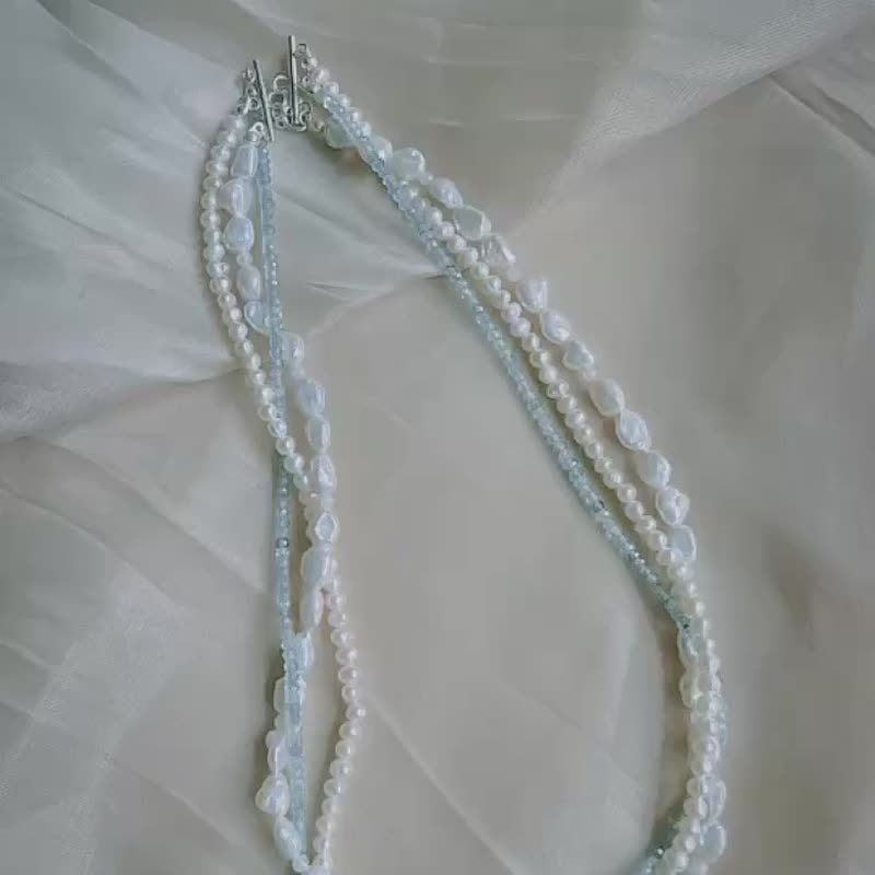 【限量】致特蕾莎  淡水珍珠項鍊 磷灰石 925銀 三層鏈 纏繞 - 項鍊 - 珍珠 
