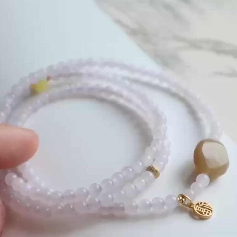 Natural Hetian jade multi-circle bracelet ice-bottom smoky purple material with sugar Hetian jade accompanying Silver accessories gift - สร้อยข้อมือ - หยก 