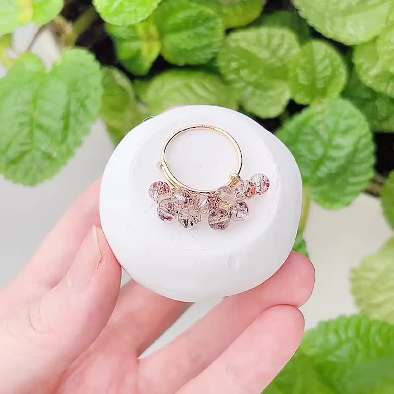 花瓣血魅感 頂級黑紅超七球球戒指 14K - 戒指 - 水晶 黑色