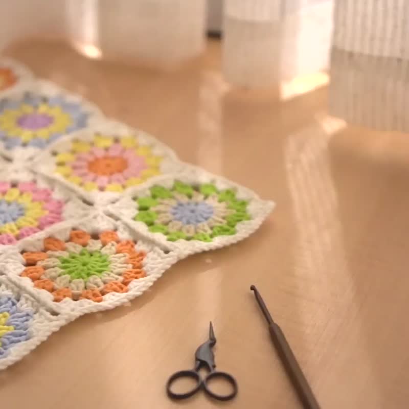 [Video tutorial] Summer colorful wool knitted mat/splicing blanket DIY material package - เย็บปัก/ถักทอ/ใยขนแกะ - วัสดุอื่นๆ หลากหลายสี