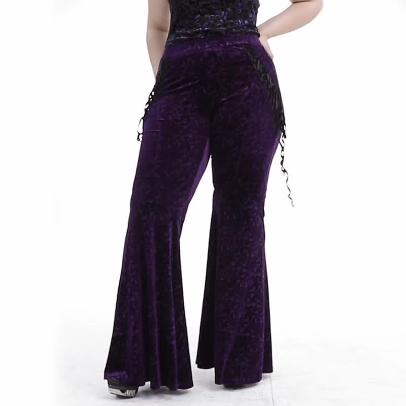 [Large Size] Gypsy Fortune Teller Dark Pattern Jade Flared Pants - Multicolor - กางเกงขายาว - วัสดุอื่นๆ สีม่วง