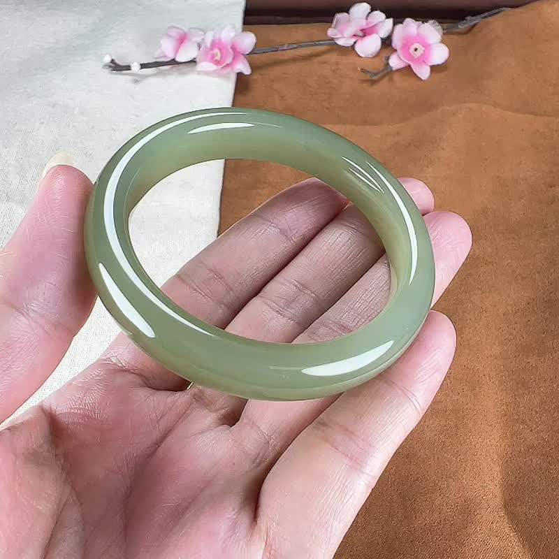 天然和田玉湖水綠手鐲 圈口53mm 玉質細膩溫潤 - 手鍊/手環 - 玉石 