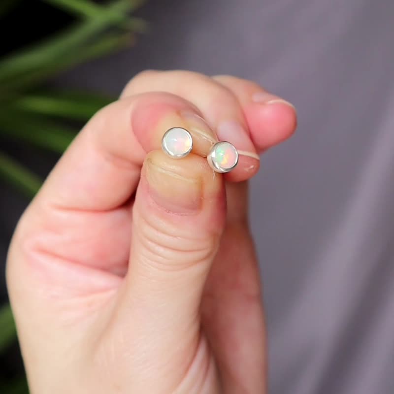 新色-寶石鎖珠耳環-蛋白石-石榴石-手作-純銀耳針-轉珠 - 耳環/耳夾/耳骨夾 - 純銀 多色