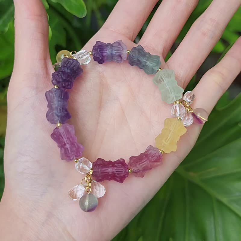 Top-level rainbow Stone and lotus flower middle gentleman white crystal wisdom auspicious bracelet single product - สร้อยข้อมือ - เครื่องเพชรพลอย หลากหลายสี