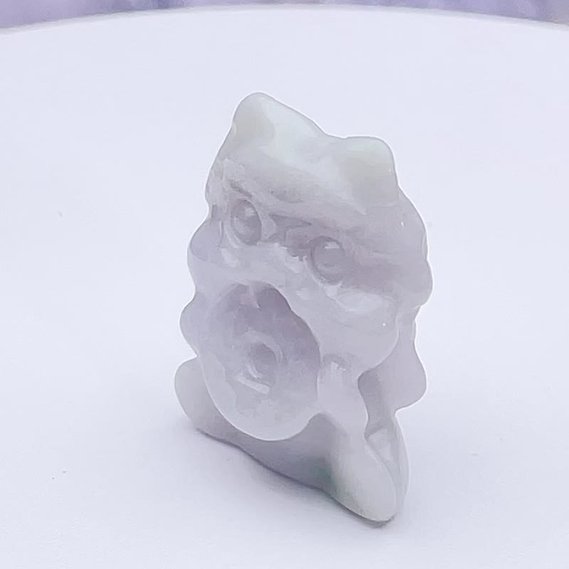 【招財神獸】飄綠花翡翠吞金獸項鍊 | 天然緬甸玉翡翠A貨 | 送禮 - 項鍊 - 玉石 白色