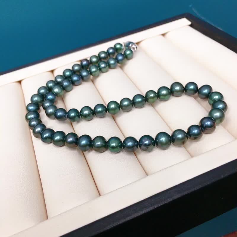 Natural Edison Peacock Green Pearl Necklace, Super Sparkling, Noble, Luxurious and Super Affordable - Necklaces - Pearl 