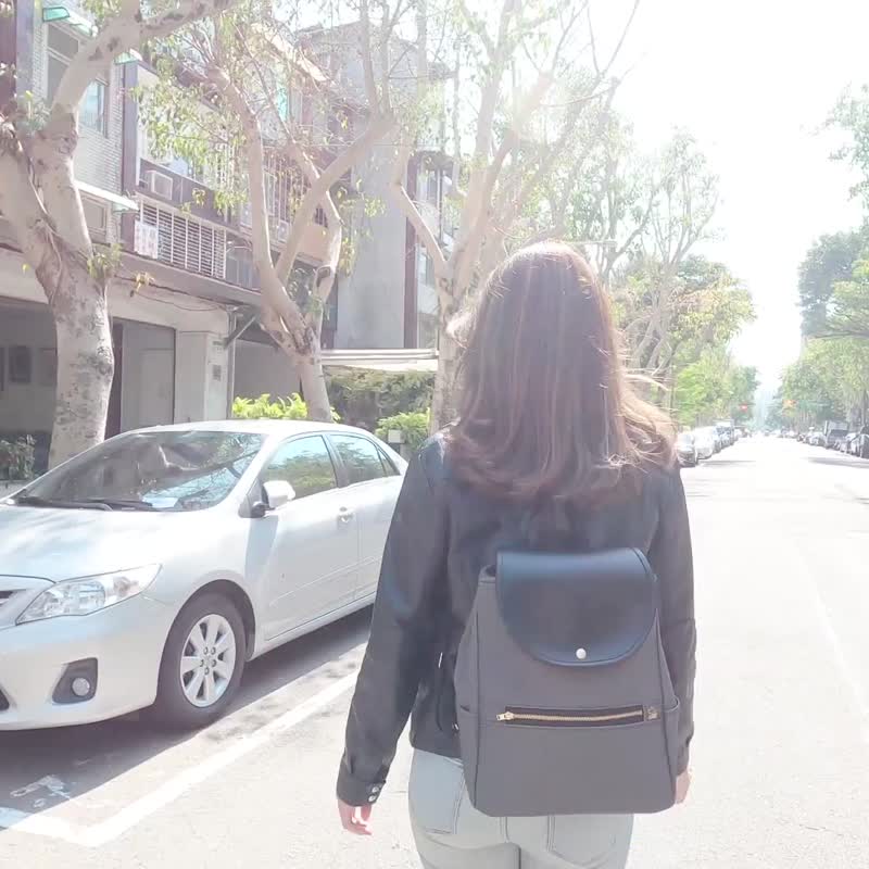 Taiwan Original-Vegan Leather/Classic Flat Backpack-Black - Backpacks - Waterproof Material Black