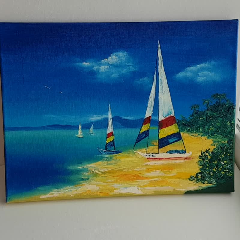 ヨット絵画クルーズオリジナルアートヨット海景航海壁アート旅行