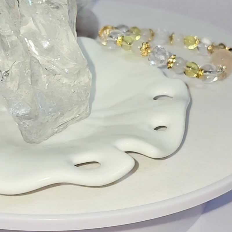 白水晶貔貅設計手鍊/平衡情緒、招財招桃花之搭配水晶 - 手鍊/手環 - 水晶 黃色