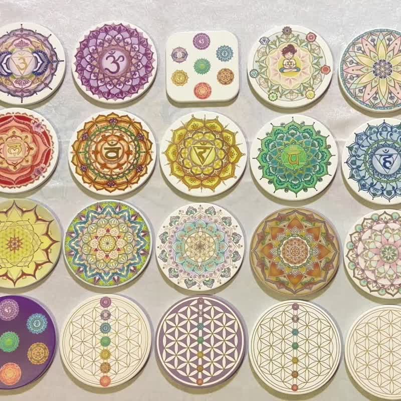 Exclusive Hand-painted Art Buy 5 Get 1 Free Joy Zen Flower of Life Hexagram Mandala Yingge Ceramic Water-Absorbent Coaster - ที่รองแก้ว - เครื่องลายคราม หลากหลายสี