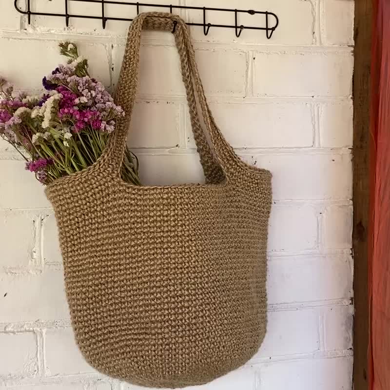 Crochet jute market bag with handles Rope shopping bag - 手提包/手提袋 - 環保材質 