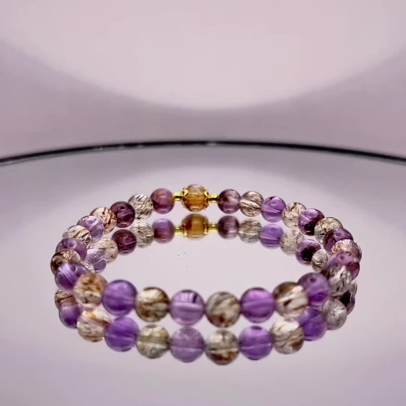 Anita handmade ~ titanium wafer beads & black gold super seven & purple ghost bead bracelet - Bracelets - Crystal 