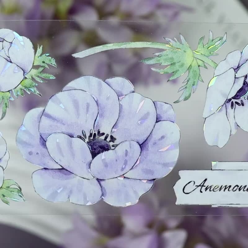 OKMT New Seven Days Original Society Guka Liuma Linen PET Handbook Handbook Tape White Purple Anemone - มาสกิ้งเทป - พลาสติก สีม่วง