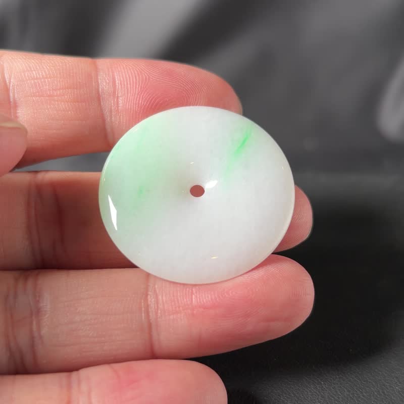 平安 | 白底青平安扣墜 隨機出貨 - 項鍊 - 玉石 綠色