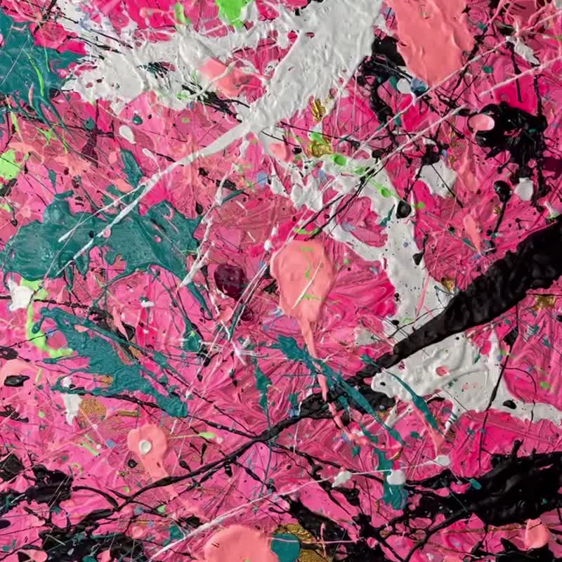 Abstract Pink Oil Painting Original Colorful Paintings On Canvas Creative Art - 壁貼/牆壁裝飾 - 壓克力 多色