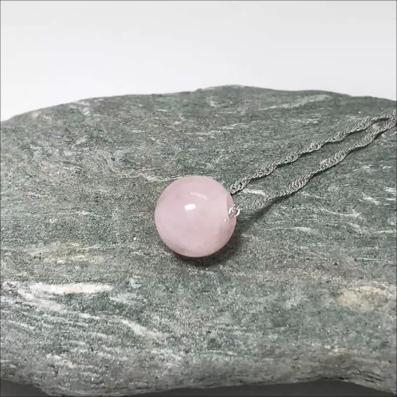 925 Silver Morganite Precious Stones Necklace 12mm Pink Color Bead Pendant - สร้อยคอ - เงินแท้ สึชมพู