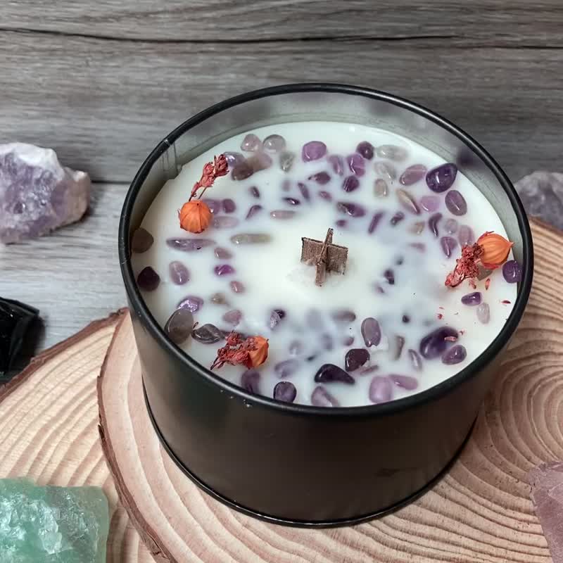 天然水晶蠟燭 精油大豆椰蠟燭 紫水晶蠟燭 水晶能量蠟燭 - 香氛蠟燭/燭台 - 蠟 紫色