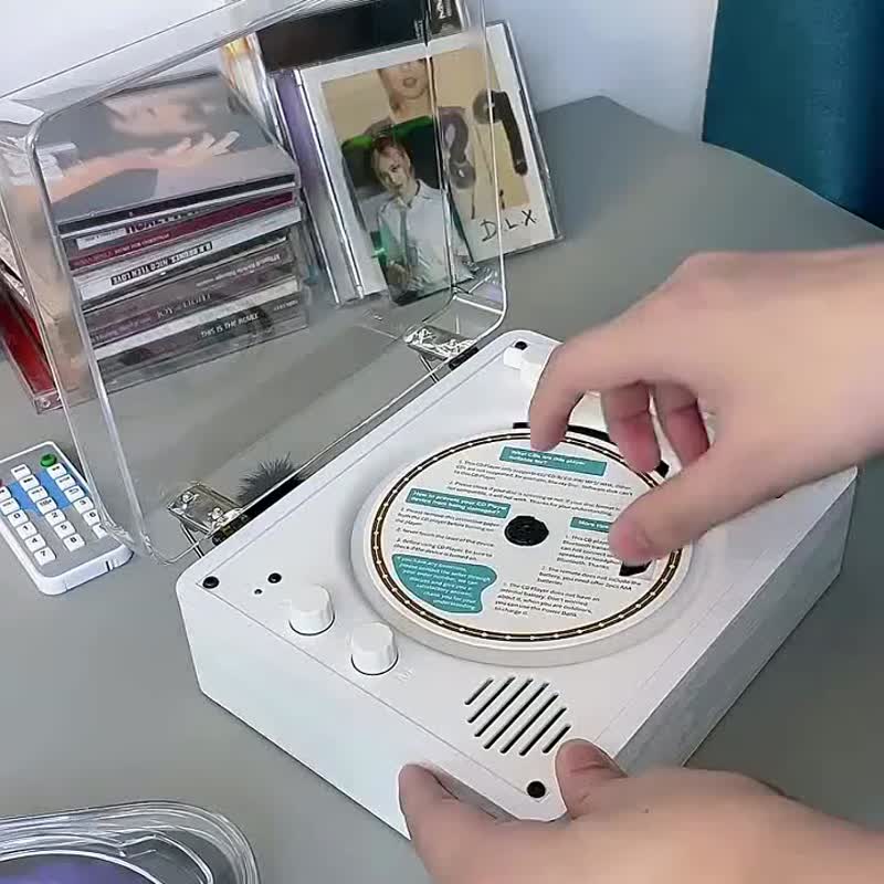 CD播放機 懷舊 CD播放器 復古高音質 CD機 便攜式 木質系 北歐白 - 藍牙喇叭/音響 - 其他材質 白色