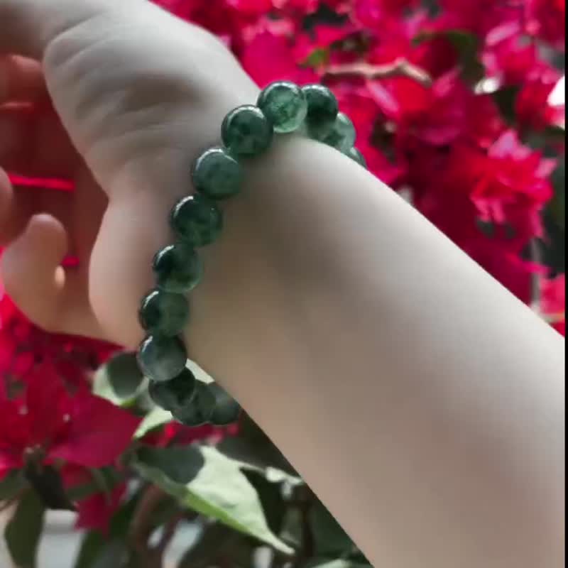 天然飄綠翡翠手串玉石圓珠手鏈禮盒裝 - 手鍊/手環 - 水晶 綠色