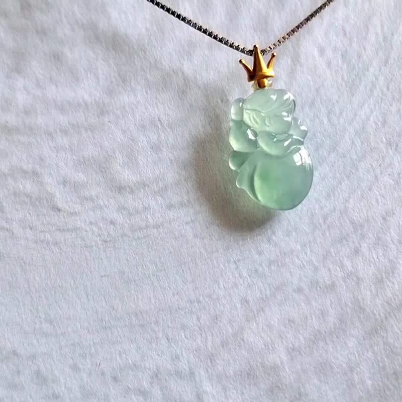 Mini ice flower fairy pendant | Natural Burmese jade | 18K gold inlaid throughout - Necklaces - Jade 