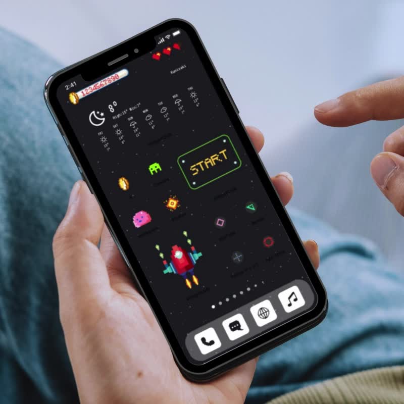 レトロスペースゲーム風ピクセルホーム画面きせかえセット | iPhone Android向けアプリアイコン、壁紙、ウィジェット - 電腦手機桌布/貼圖/App 圖示 - 其他材質 
