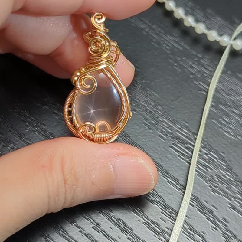 Madagascar Star Rose Quartz Pendant - สร้อยคอ - คริสตัล สึชมพู