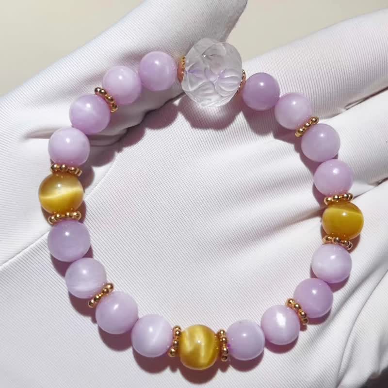 純手工製作高品質紫鋰輝金虎眼蓮花白水晶手鏈 - 手鍊/手環 - 寶石 多色