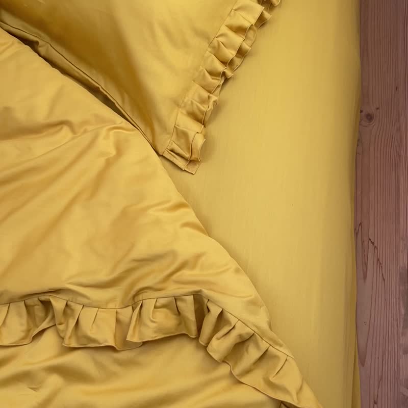 Honey Duvet Cover with Ruffles, Natural 100% Cotton Sateen - Bedding - Cotton & Hemp Orange