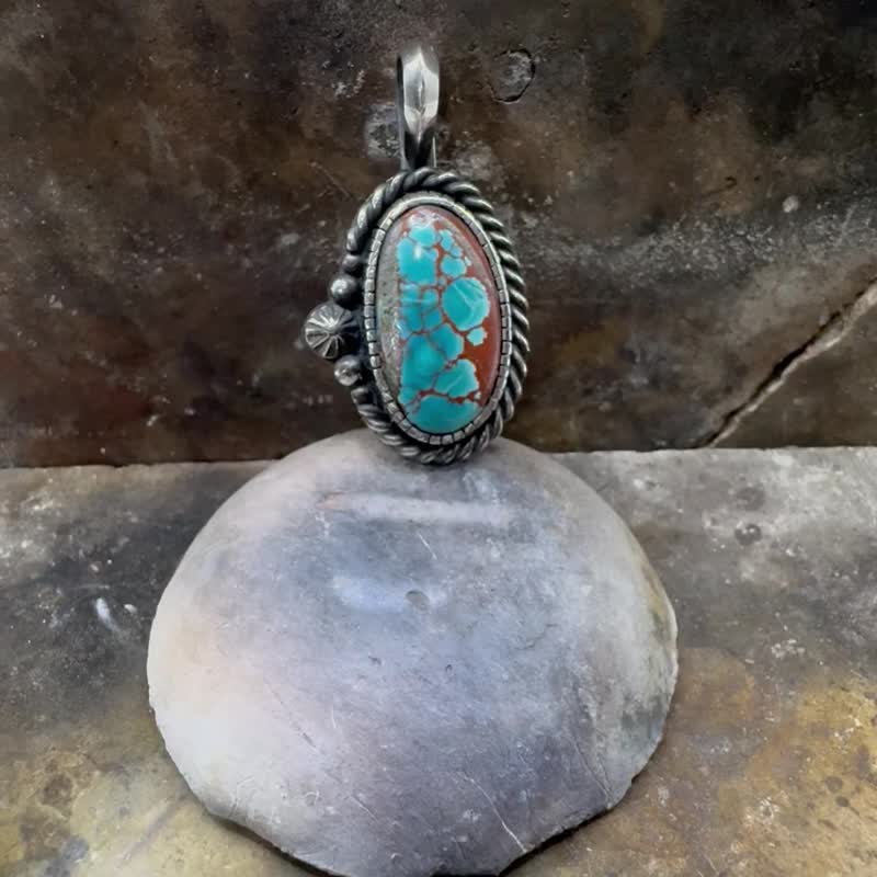 OOZEMETAL 湖北綠松石吊墜 925純銀 手工 舊化 飾品 - 項鍊 - 銀 