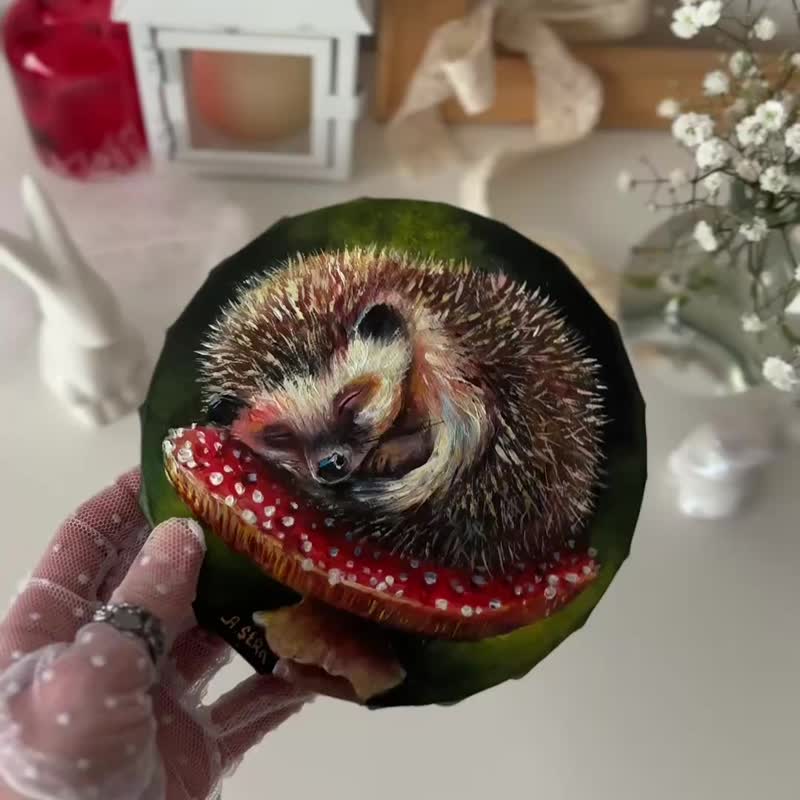 Hedgehog original painting, Hedgehog wall art, Animal wall decor, Forest art - 壁貼/牆壁裝飾 - 棉．麻 多色