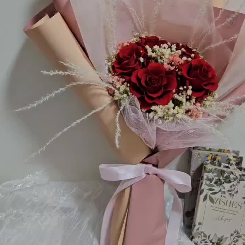 皎月有花  永生花花束 - 乾燥花/永生花 - 植物．花 紅色