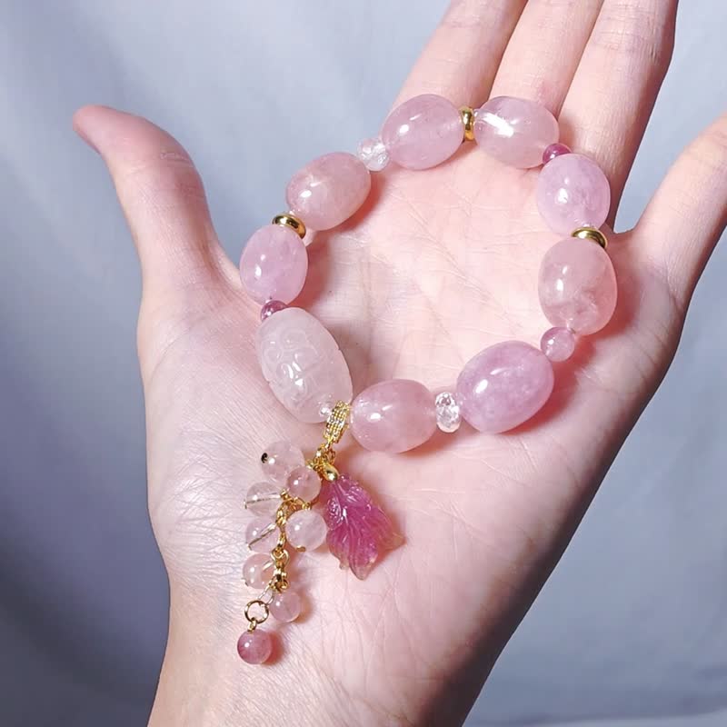 Stone, Beryl, Patterned Tourmaline, Goldfish, Successful Wisdom, Wealth and Prestige Bracelet - Bracelets - Gemstone Pink